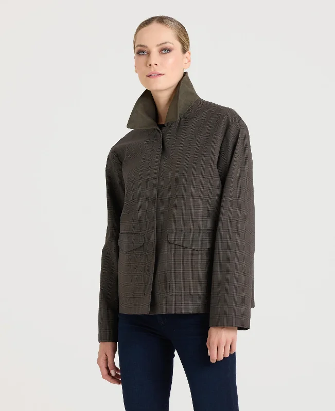 casual trench coats for women -Callcott Water Resistant Cotton Check Jacket