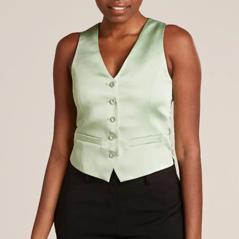 trendy corduroy skirts for women -Mint Green Tuxedo Vest