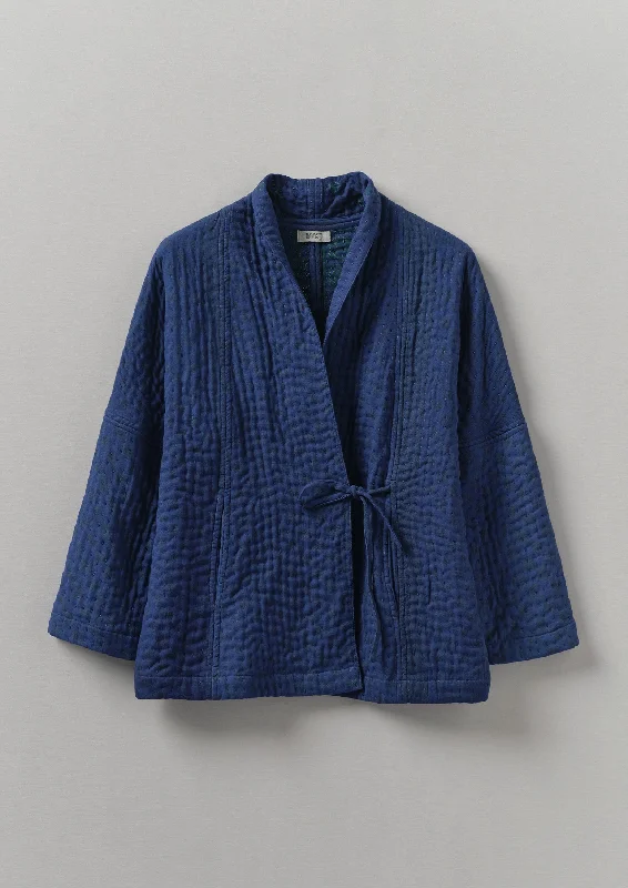 stylish trench coats for women -Overdyed Repurposed Kantha Jacket | Provence Blue