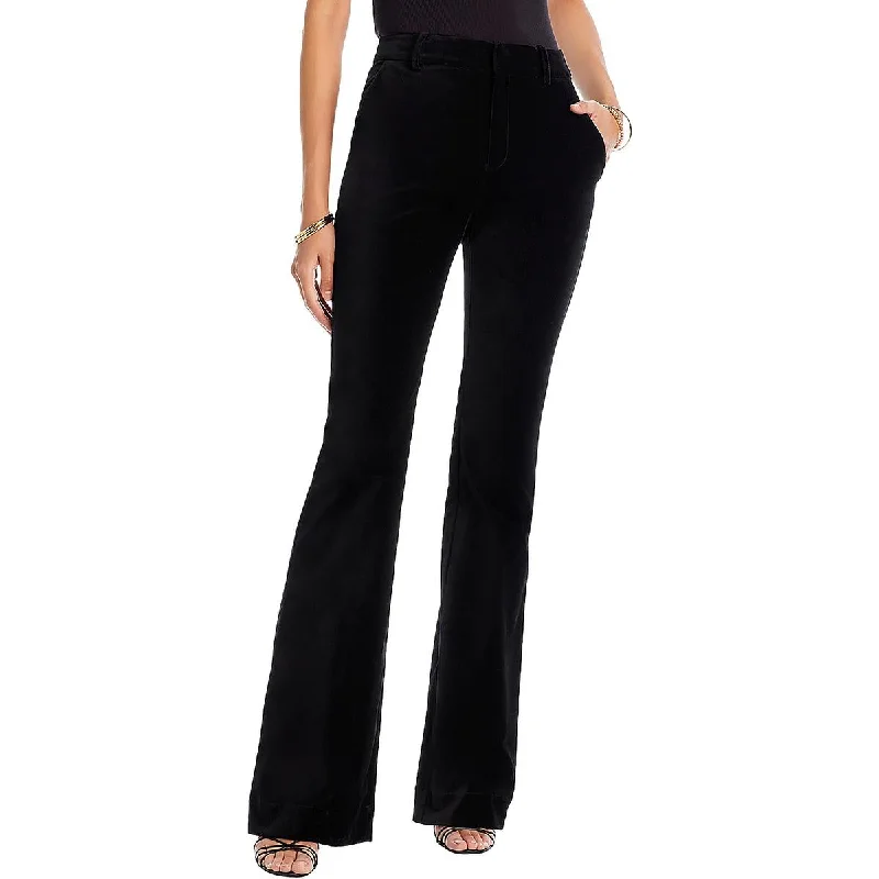 women's lightweight linen pants -Lola Womens Velvet Mid-Rise Flared Pants