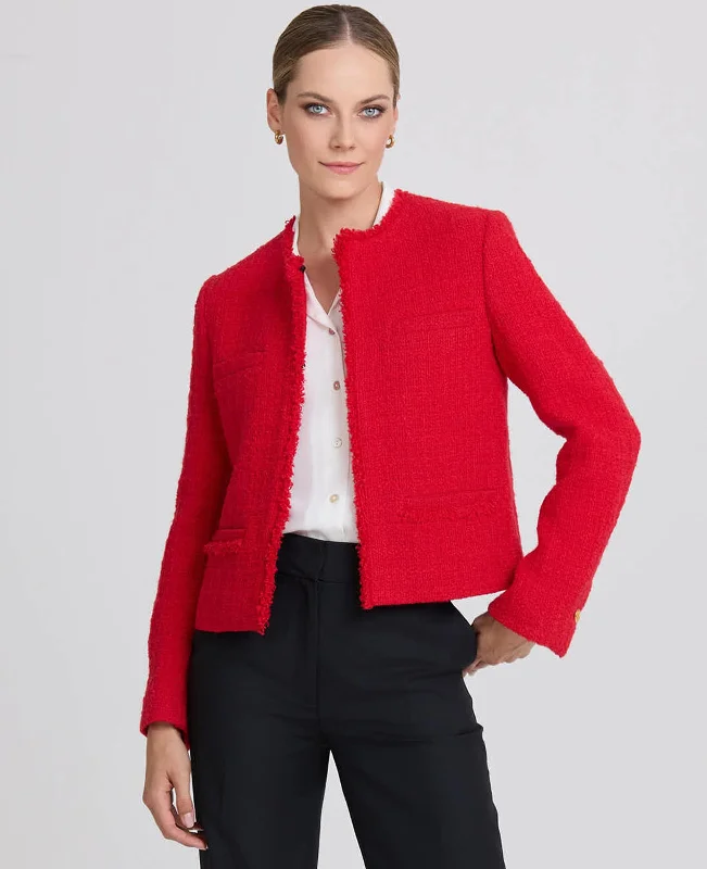 women's poncho coats -Pauline Cropped Wool Blend Boucle Jacket