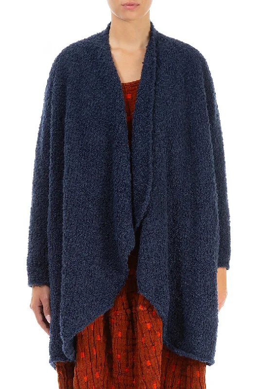 women's hooded parkas -Open Blue Violet Alpaca Wool Coat Cardigan