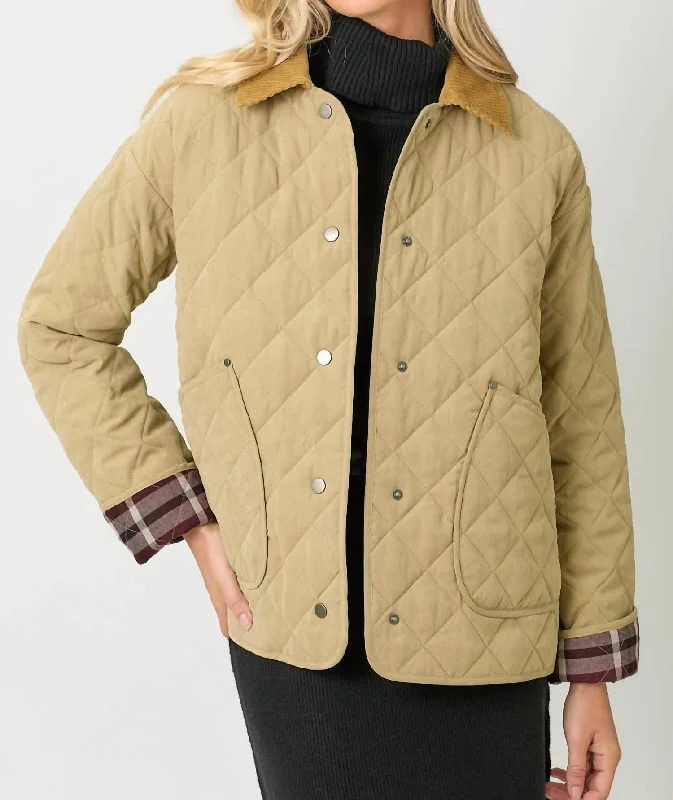 ladies' knitted ponchos -Contrast Quilted Jacket In Latte