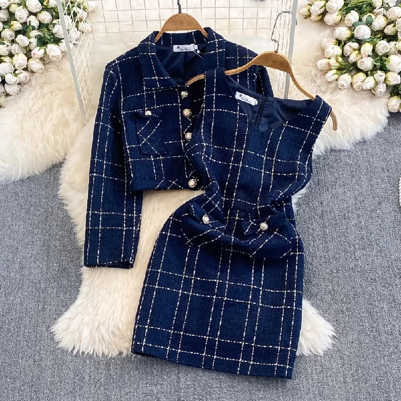 women's oversized coats -long-sleeved jacket two-piece vest dress for women     S4124