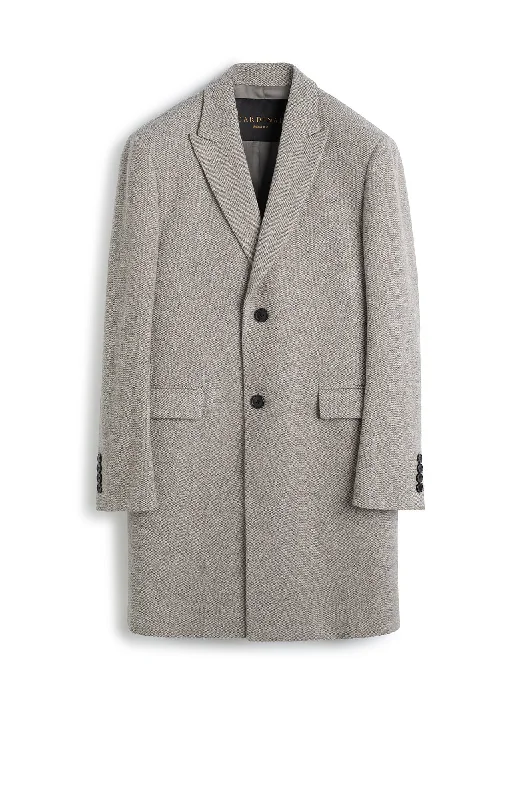 stylish asymmetric coats for women -SUTTON STONE HERRINGBONE WOOL & CASHMERE TOPCOAT