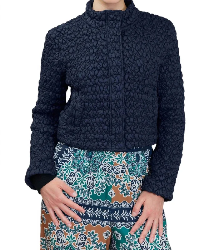 stylish long blazers for women -Quilting Puffed Jacket In Navy