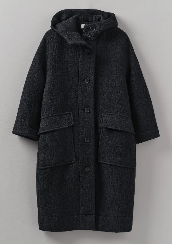 ladies' warm winter coats -Navy Wool Hooded Coat | Dark Navy