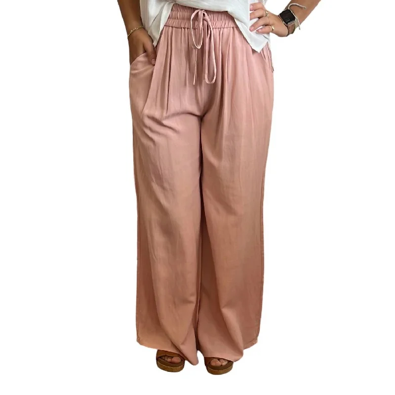 casual denim skirts for women -Lightweight Wide Leg Pants In Light Pink