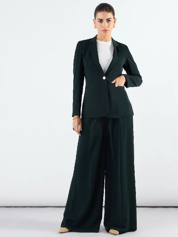 ladies' ankle-length trousers -Green Classic Notched Lapel Tailored Fit Blazer Paired With Trouser In Stretchable Fabric