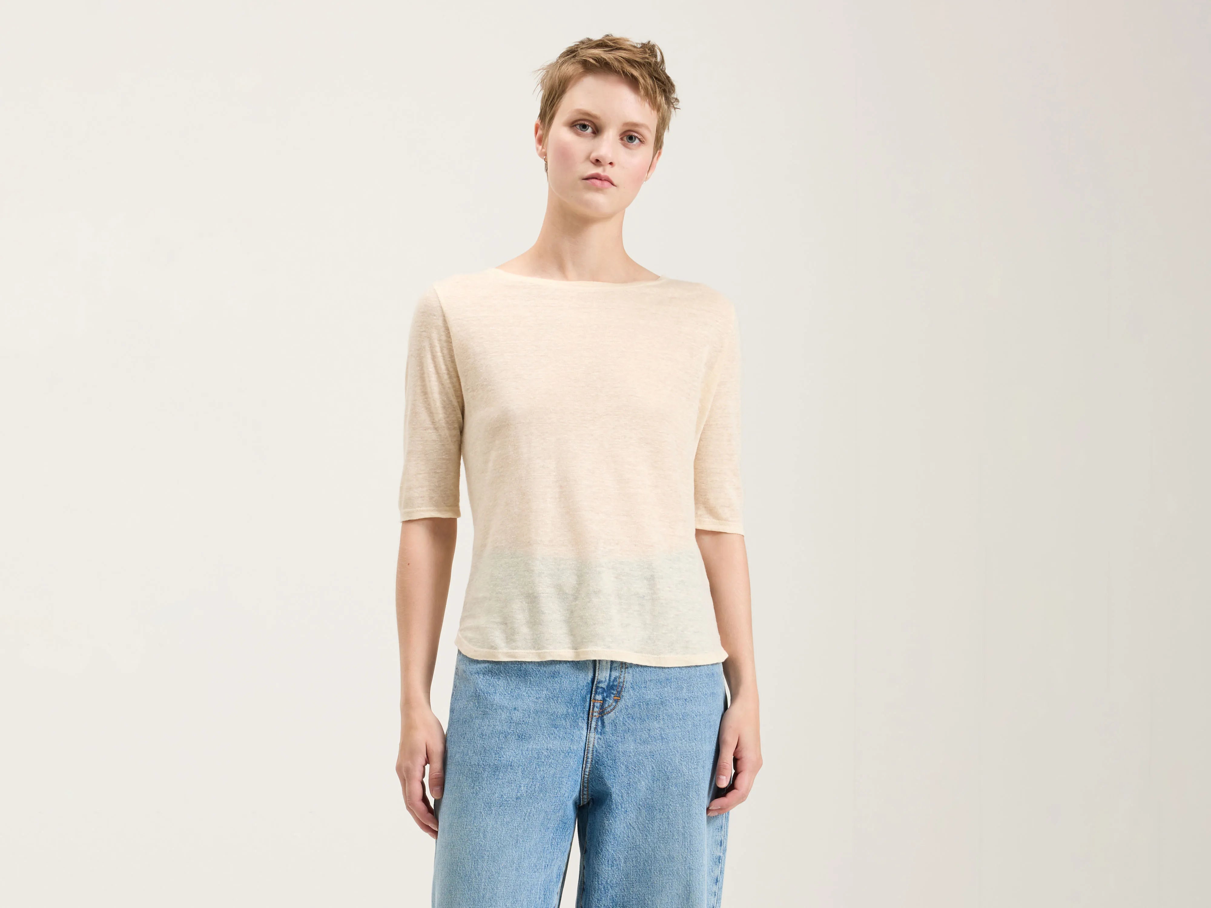 women's ribbed tops -Seas slim t-shirt (242 / W / ECRU)