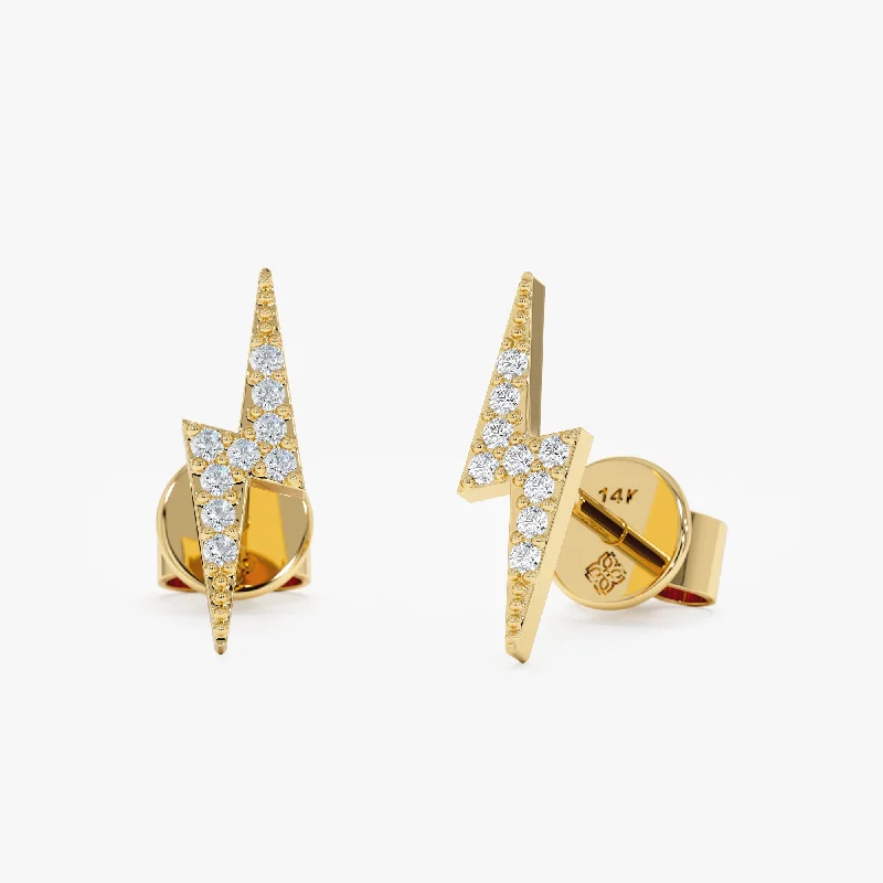 ladies' threader earrings -Bold Diamond Lightning Bolt Studs, Electra