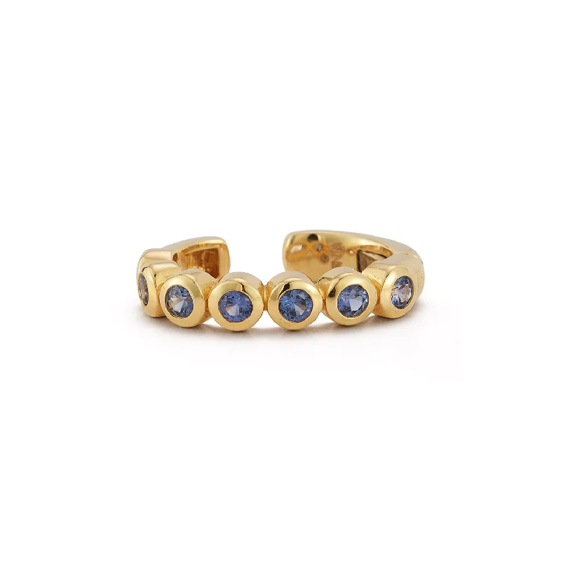 ladies' gold-plated earrings -Bubble Ear Cuff - Sapphire