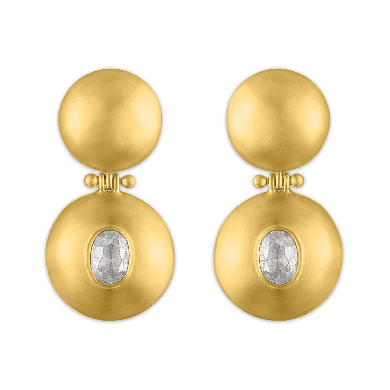 women's minimalist gold earrings -Diamond Double Dome Bulla Earrings