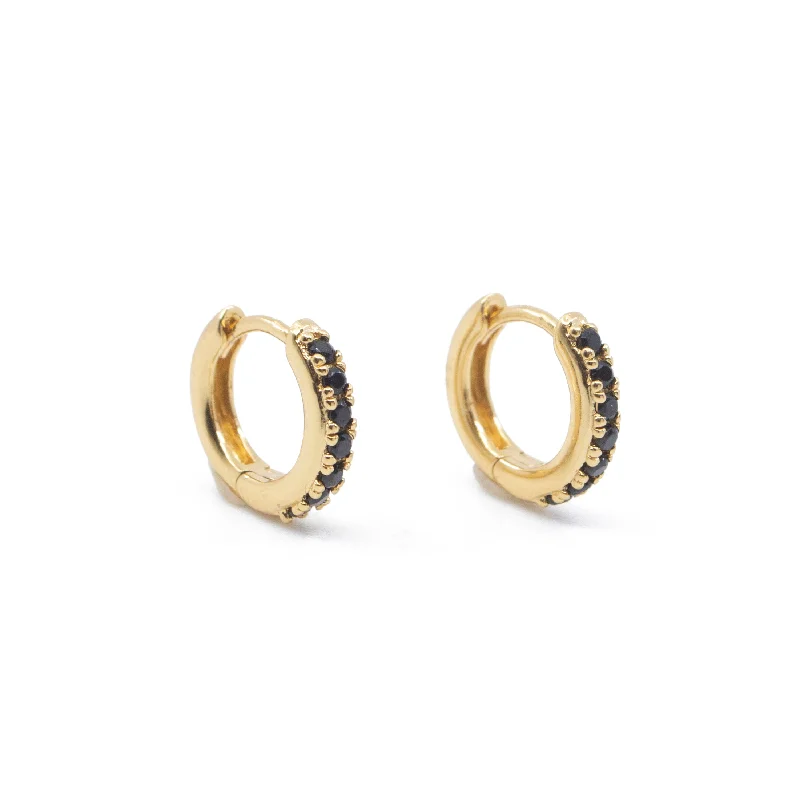 women's small stud earrings -CZ Black Diamond Huggie Hoops Earrings in Gold