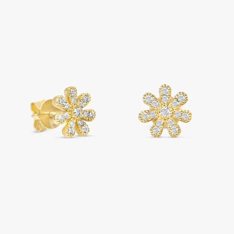 women's hexagon earrings -Diamond Daisy Studs, Daisy