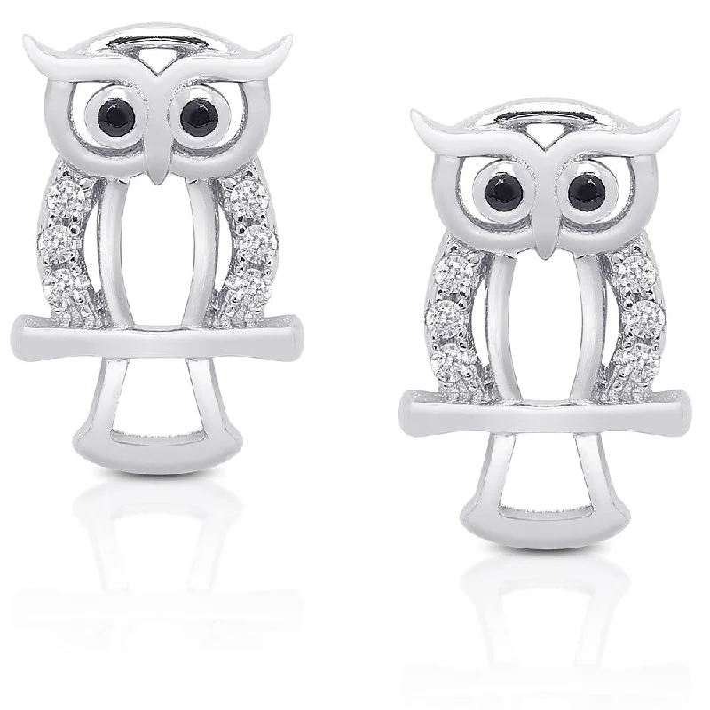 women's infinity earrings -Dolce Giavonna Sterling Silver Cubic Zirconia Owl Stud Earrings