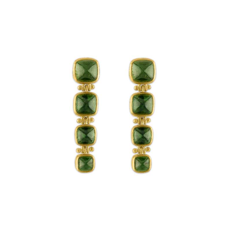 women's cubic zirconia drop earrings -Green Tourmaline Quad Hinge Earrings