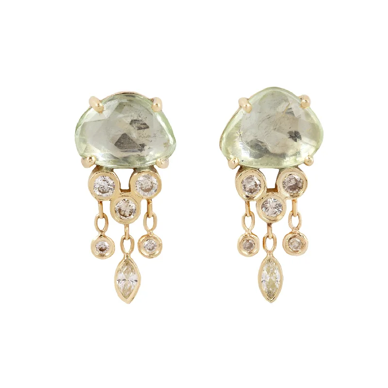 women's acrylic earrings -Light Green Sapphire & Diamond Jellyfish Earrings