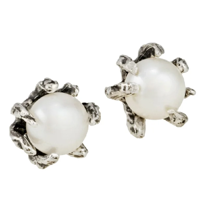 women's twist earrings -White Pearl Claw Studs