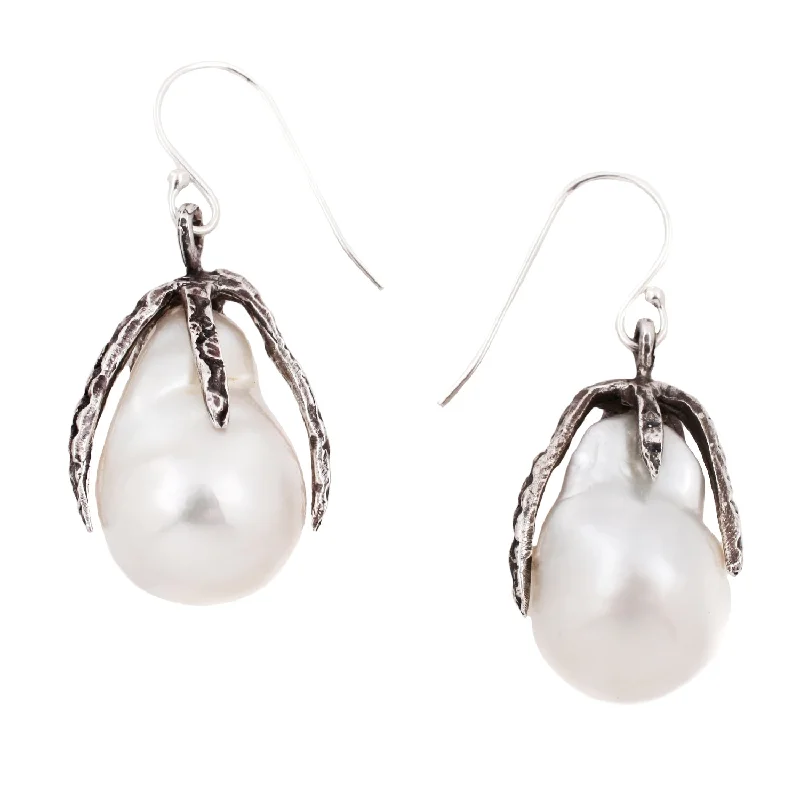 stylish clip-on earrings for women -White Pearl Drop Earrings