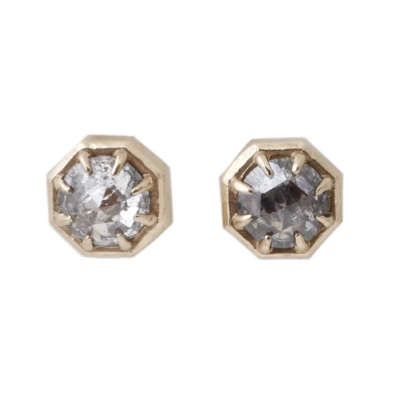 women's statement earrings -Gray Diamond Octagon Studs