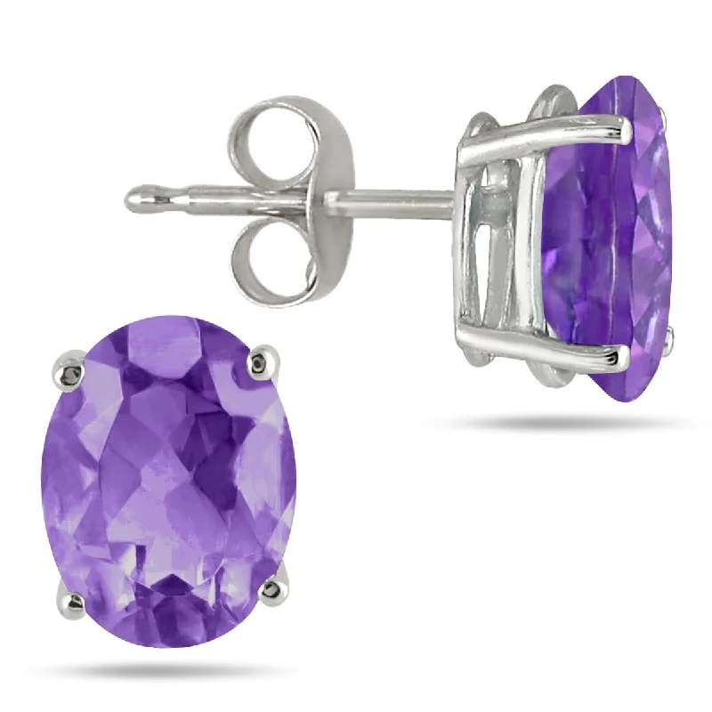 women's dangle earrings -Marquee 5x3MM All Natural Oval Amethyst Stud Earrings in .925 Sterling Silver