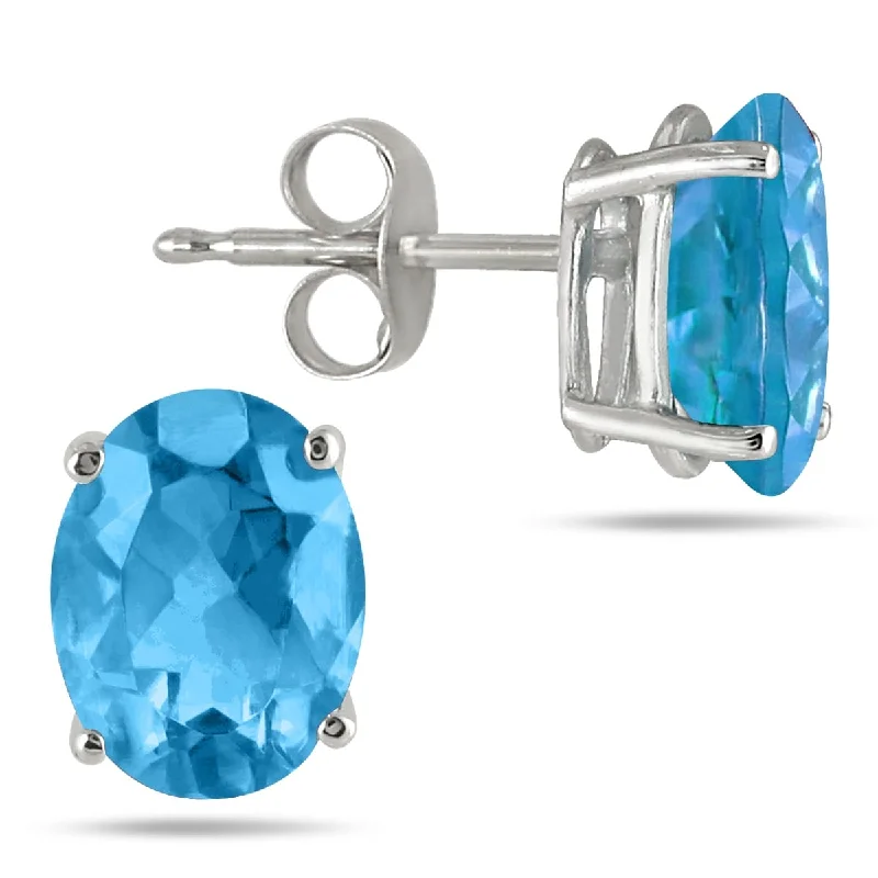 ladies' silver earrings -Marquee 5x3MM All Natural Oval Blue Topaz Stud Earrings in .925 Sterling Silver