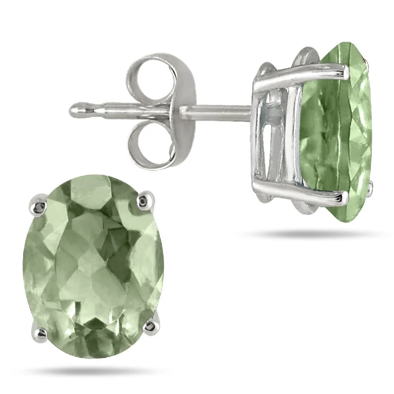 women's crystal earrings -Marquee 5x3MM All Natural Oval Green Amethyst Stud Earrings in .925 Sterling Silver