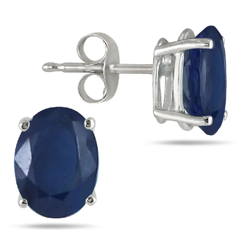 women's two-tone earrings -Marquee 6x4MM All Natural Oval Sapphire Stud Earrings in .925 Sterling Silver