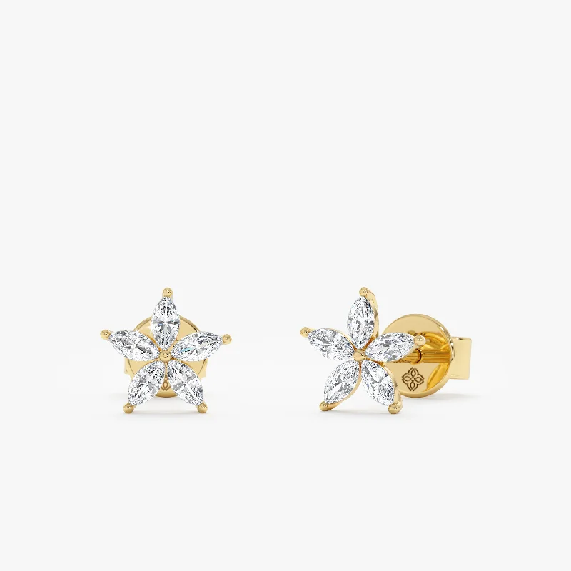 ladies' heart-shaped earrings -Marquise Diamond Flower Studs, Vicky