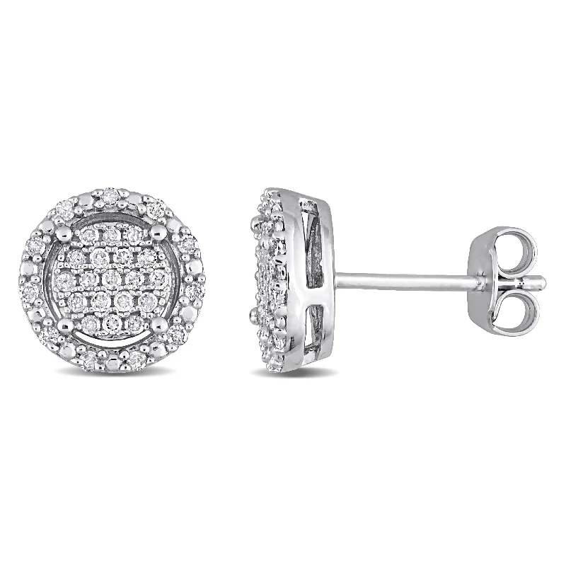 stylish minimalist earrings for women -Miadora 1/3ct TDW Diamond Clustered Halo Stud Earrings in Sterling Silver