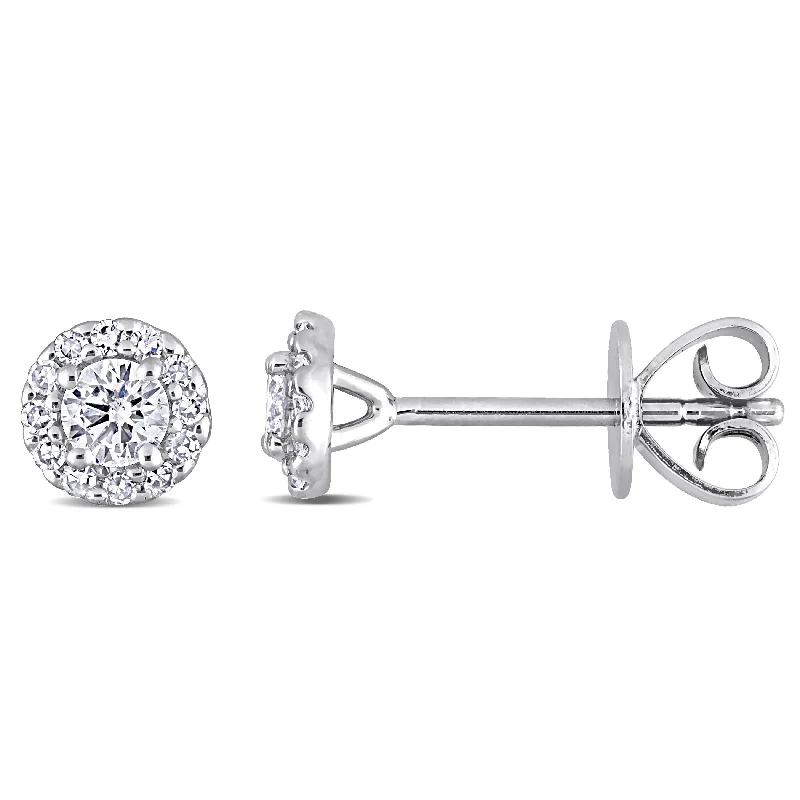 women's boho earrings -Miadora 1/3ct TDW Diamond Halo Stud Earrings in Platinum