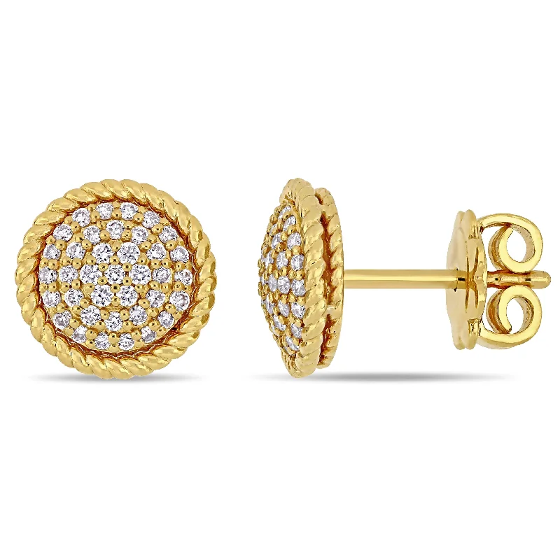 women's ear threaders -Miadora 14k Yellow Gold 1/3ct TDW Diamond Circular Clustered Halo Stud Earrings - 9.6 mm x 9.6 mm x 3.5 mm