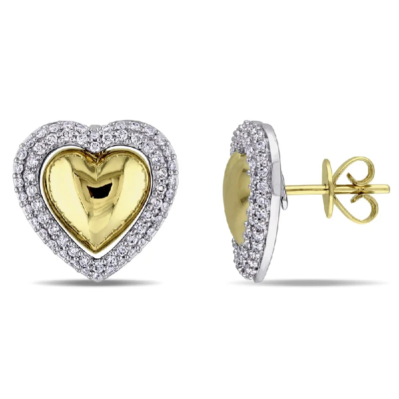 trendy chain earrings for women -Miadora 2-Tone 14k White and Yellow Gold 1/2ct TDW Diamond Heart-Shaped Halo Stud Earrings