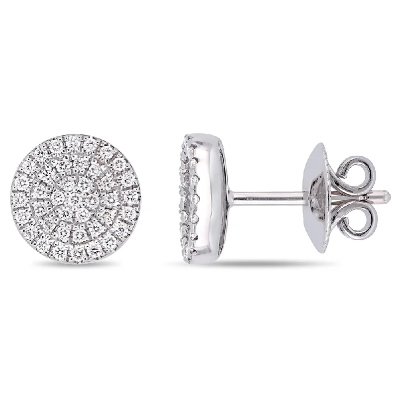 women's diamond stud earrings -Miadora Signature Collection 14k White Gold 1/2ct TDW Diamond Triple Halo Circle Stud Earrings