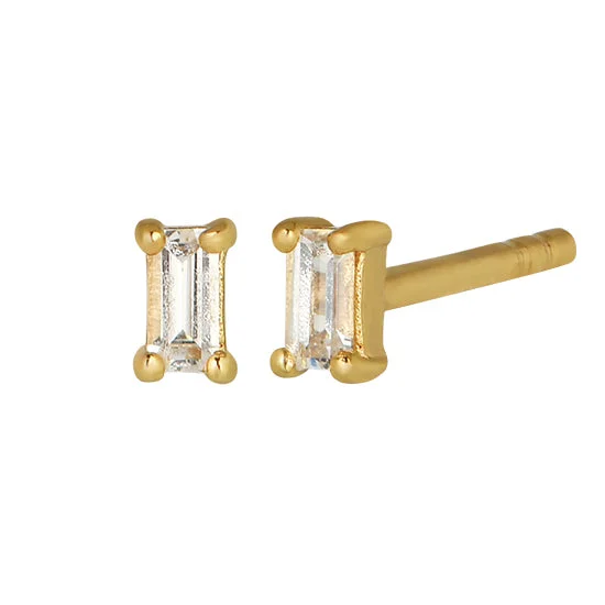 women's ombre earrings -Dara Clear Baguette Stud Earrings in Gold