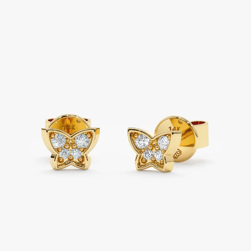 women's vintage earrings -Mini Diamond Butterfly Studs, Phoebe