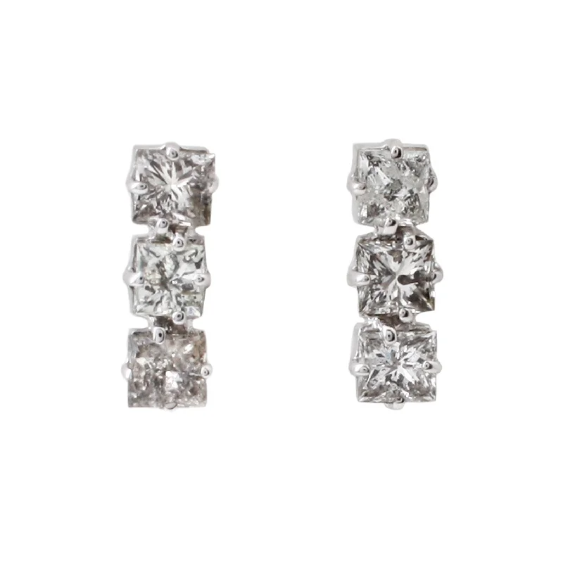 women's drop earrings -Triple Square Gray Diamond Studs