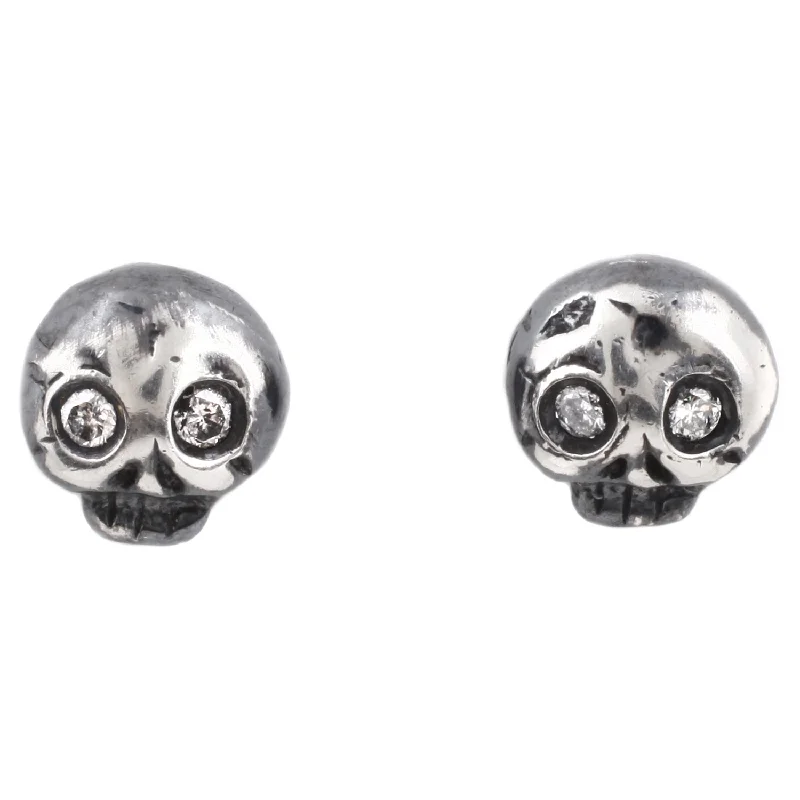 women's mixed-metal earrings -Silver Diamond Eye Skull Studs