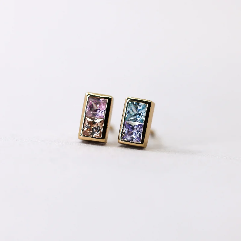 ladies' cross earrings -Pastel Ombre Mismatch Stud Earrings in Gold