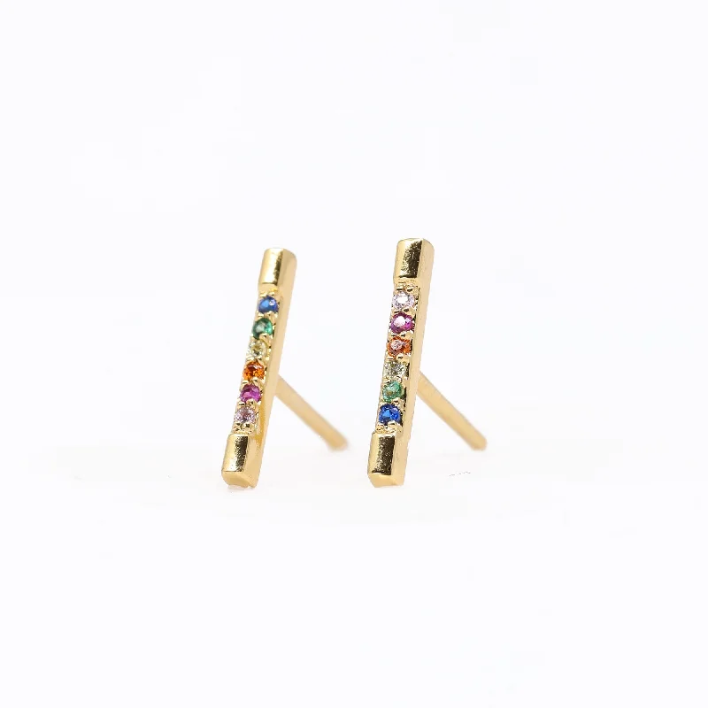 trendy pearl earrings for women -Rainbow Brite Stud Earrings in Gold