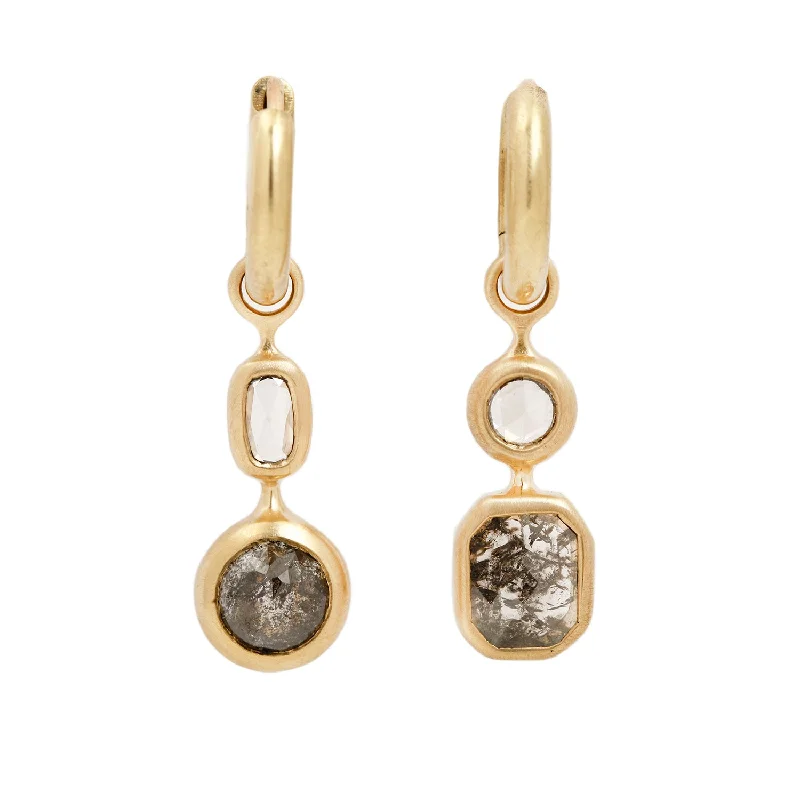 women's cubic zirconia earrings -Salt & Pepper Mixed Mogul Diamond Drops