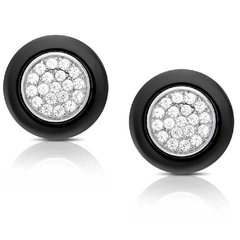 women's swirl earrings -Samantha Stone Sterling Silver Cubic Zirconia Ceramic Round Stud Earrings