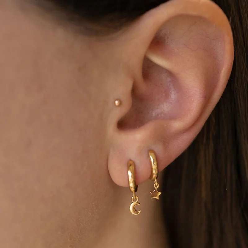 stylish dangle earrings for women -Star and Moon Huggie Hoop Earrings in Gold