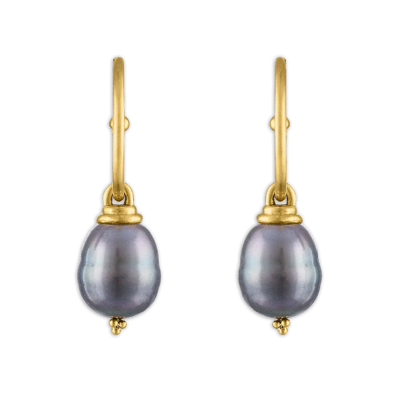 trendy stud earrings for women -Tahitian Pearl Hoop and Hook Earrings