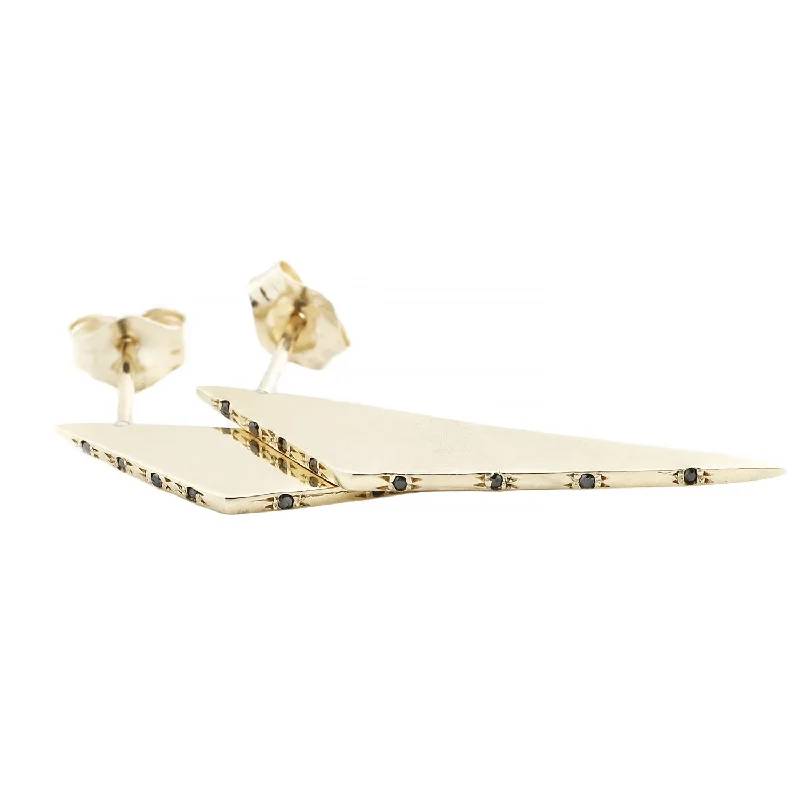 women's angel earrings -Black Diamond Gold Scalene Studs