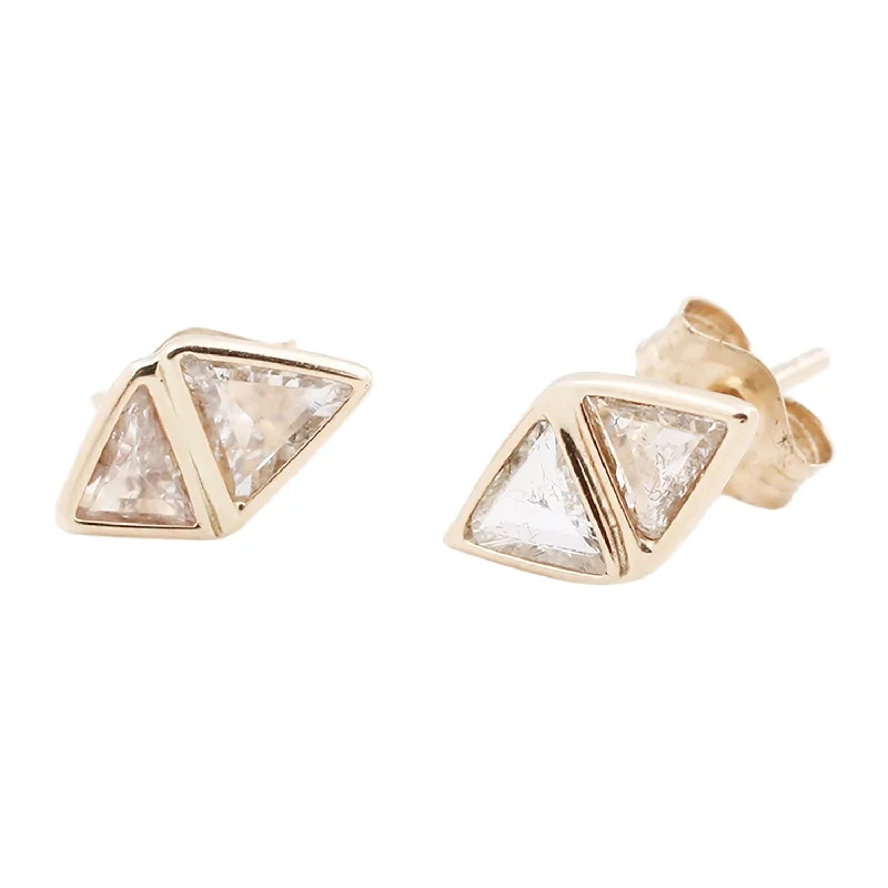 women's wave earrings -Double Love Diamond Studs