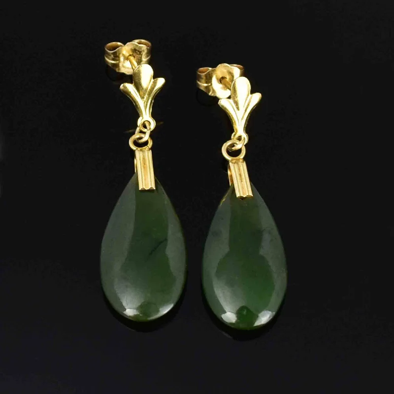 women's statement earrings -14K Gold Fluer de Lis Jade Teardrop Earrings