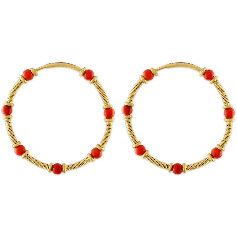 women's drop earrings -Antique Coral Zeno Hoop Earrings