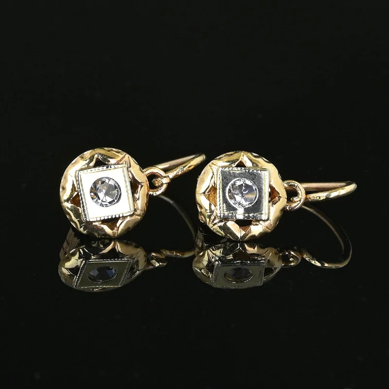 women's wave earrings -Antique French 12K Gold Dormeuse Sleeper Victorian Earrings